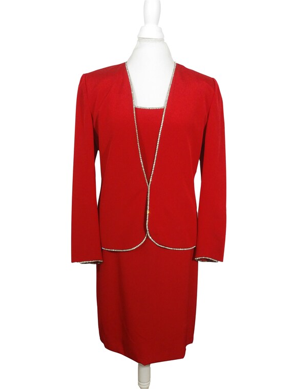 Vintage Christian Dior Red Silk Dress And Jacket … - image 2