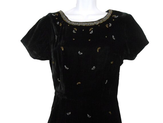 60s Black Velvet Dress Beaded Moon Dress By Champ… - image 4