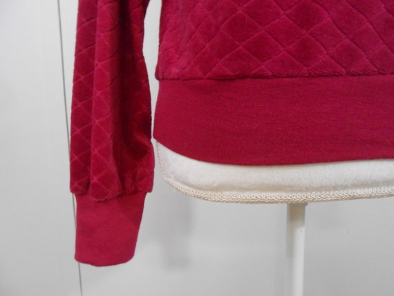 1980s Red Velour Blouse V Neck Pullover / Medium … - image 6