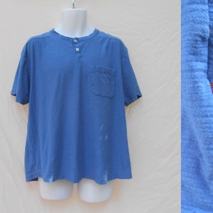 Camiseta Henley Azul Masculina de los 80 Por Alexander Julian / Camiseta Retro Hipster 2X / 1980s