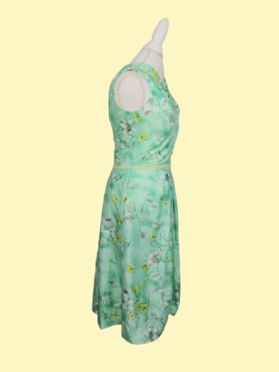 Vintage Fit N Flare Dress Green & Yellow Floral P… - image 6