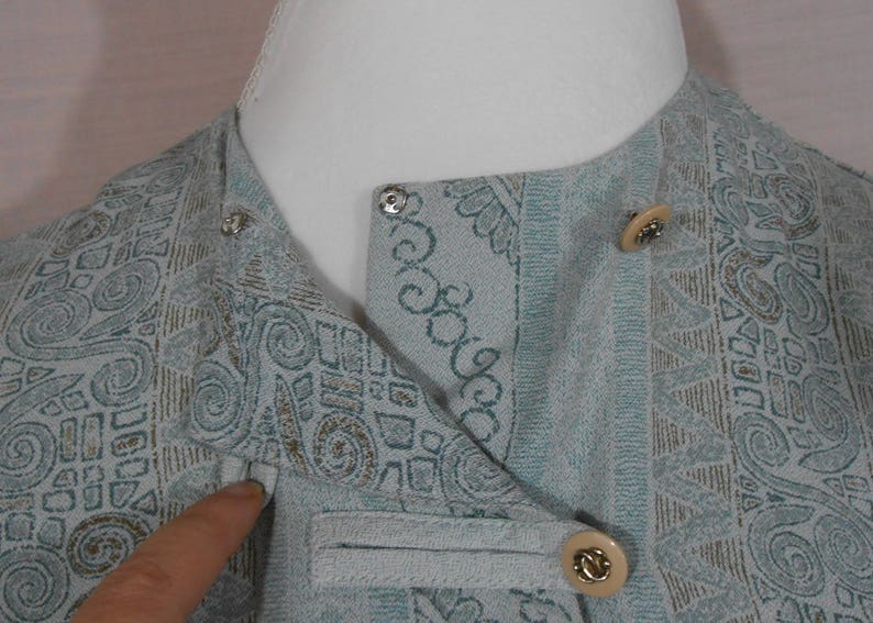 1990s Mint Green Tunic Top 100/% Polyester Karen Wong Medium 90s Retro Hipster Cheongsam Blouse