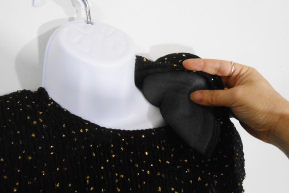 80s Gloria Vance Metallic Blouse Black & Gold Thi… - image 4