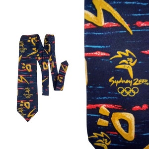 vintage 2000 Sydney Olympics Necktie The Millennium Collection By Davenport Red, Yellow & Blue Rings And Torch Collectors Item
