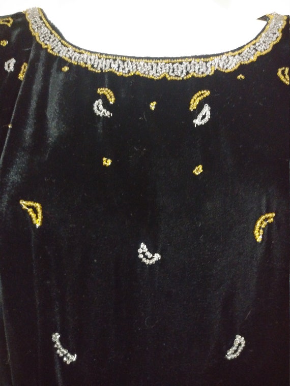 60s Black Velvet Dress Beaded Moon Dress By Champ… - image 8