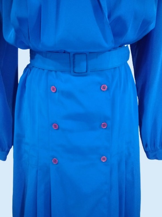 Vintage Blue Belted Blouson Dress Secretary Dress… - image 6