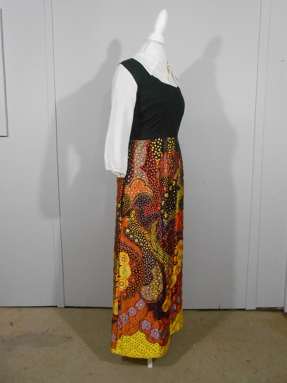 1970s Quilted Maxi Dress Sunburst Yellow & Orange… - image 4