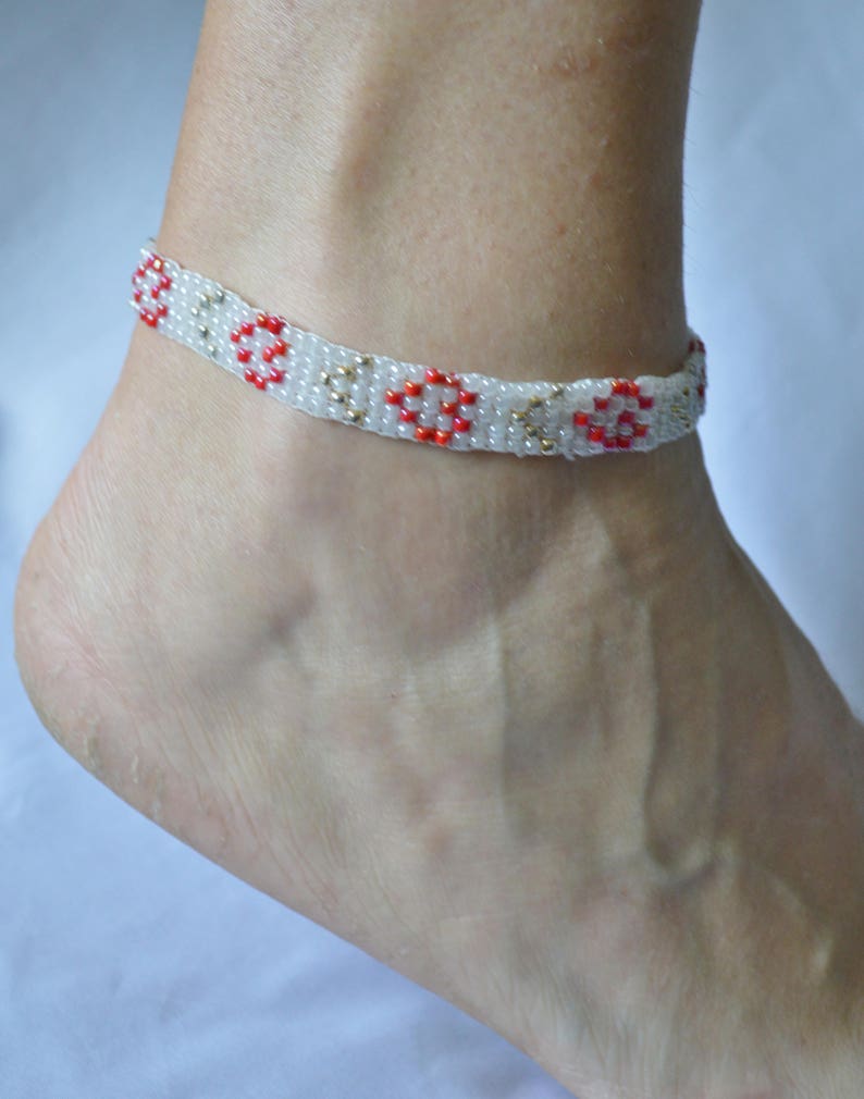 Beaded Anklet Bracelet Valentines Day Gift Idea Beach Anklet Bracelet Seed Beads Jewelry Foot Jewelry