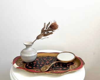Vintage Hand Painted Floral Tray from Japan