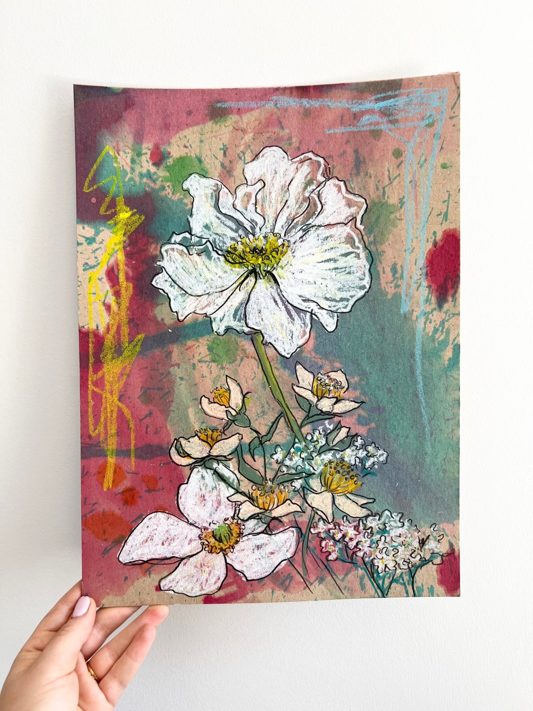Poppy Mixed Media Oil Pastel on Cardstock Etsy