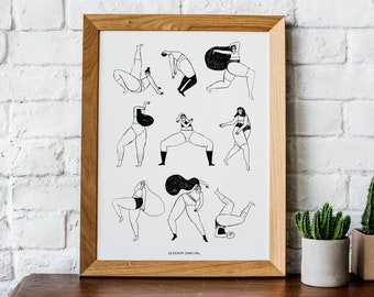 Risography Print | Bedroom Dancing Print | Art Print, Home Decor, Wall Art, Femme Art, Poster