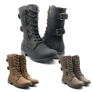 Mid calf lace up combat boots on sale