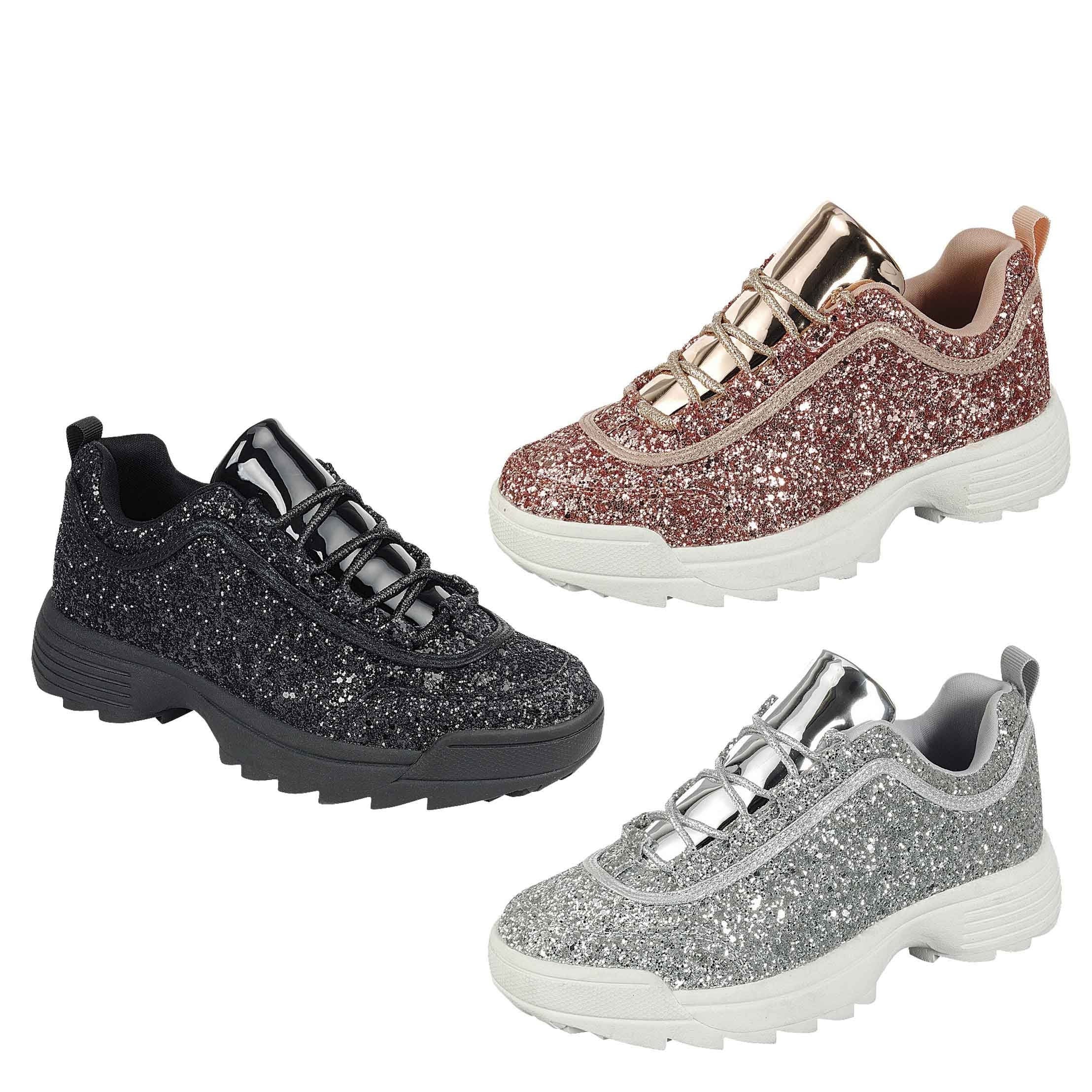 Glitter tennis hotsell shoes black