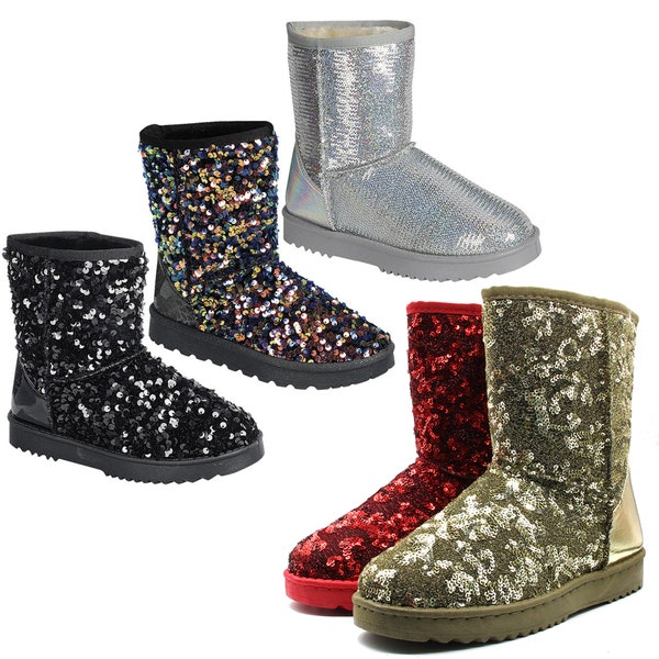 Women Glitter Mid Calf Quality Lightweight Designer Brand Comfortable Fashion Boots Sequin Upper