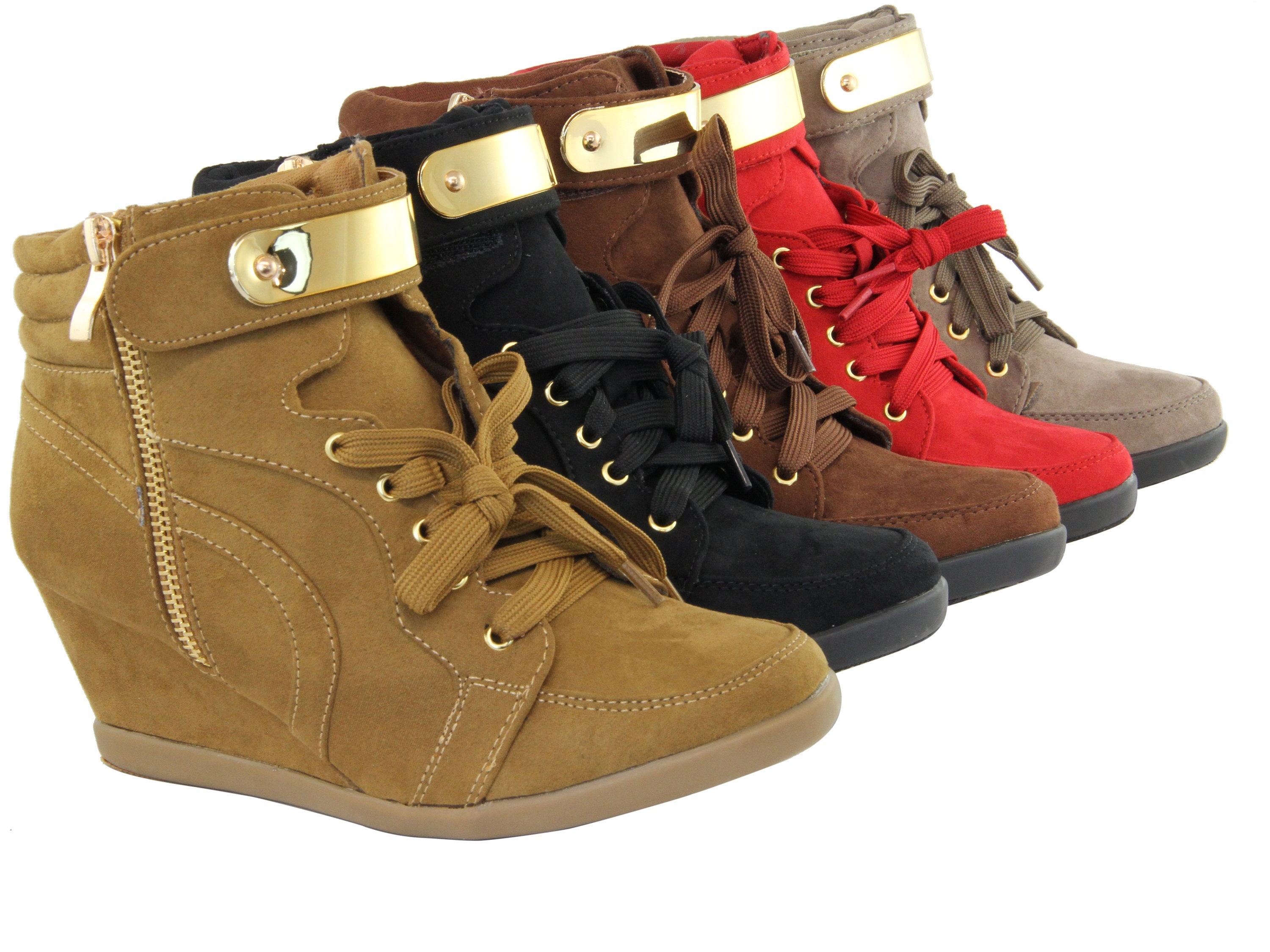 Women Fashion Hidden Wedge Sneakers With Golden Metallic Plate