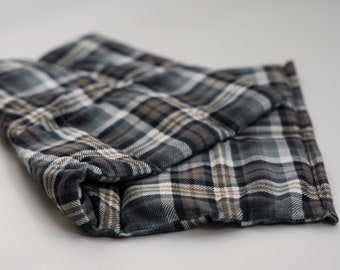 Heat & Cold Therapy Rice Heating Bag - Large Size - Soft, Flannel Material - Microwavable - Dark Plaid - Gift For Husband - Heat Pack