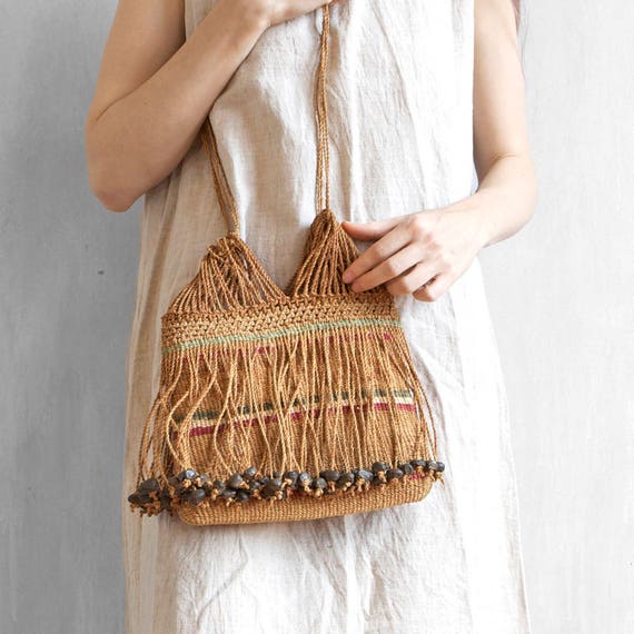 Rare handmade woven straw sisal boho bag OOAK - image 2