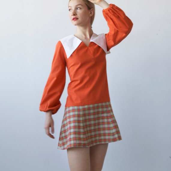 vintage Mini mod orange dress with balloon sleeve… - image 5