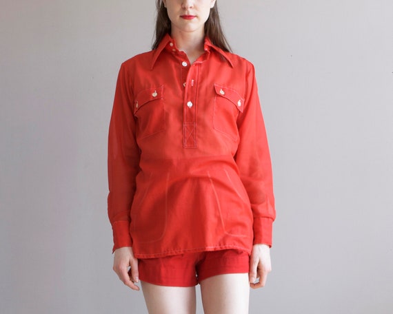 sheer red shirt