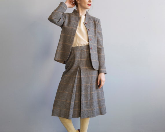 80's Diane Von Furstenberg Plaid Skirt Suit Set /