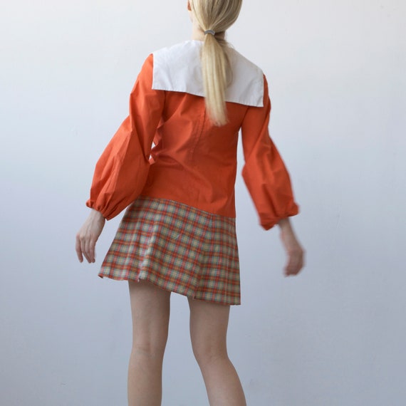 vintage Mini mod orange dress with balloon sleeve… - image 9
