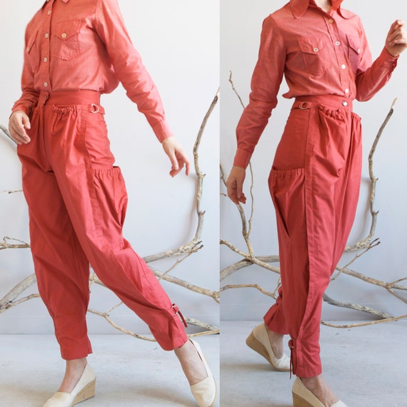 vintage red coral cargo baggy pants / sz S / XS - image 6