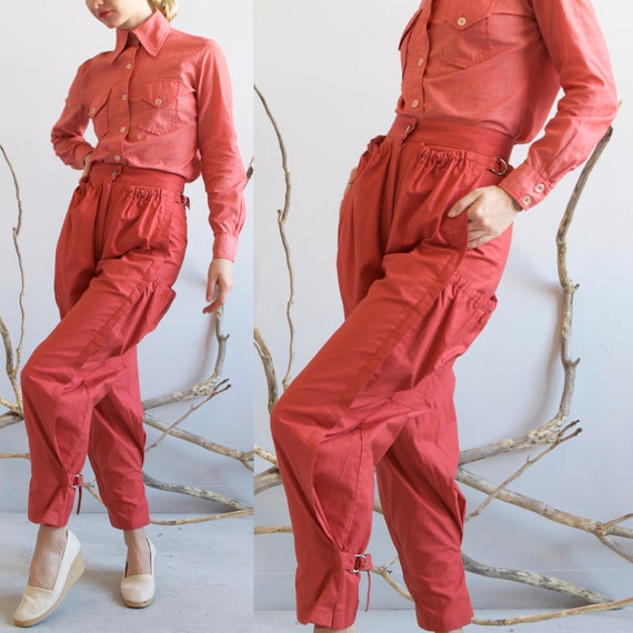 vintage red coral cargo baggy pants / sz S / XS - image 9