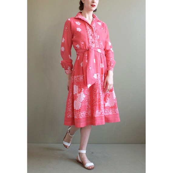 60s Red And White Dress Red Floral Bow Tie Dress Mad Men Etsy