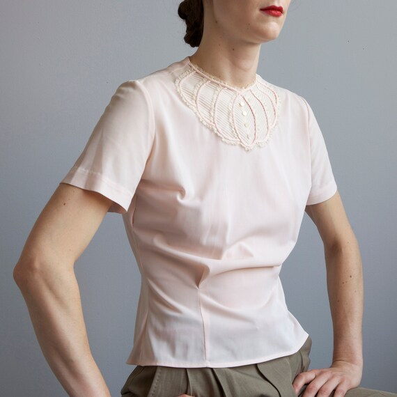 powder pink 50s lace blouse  / size XXS / XS - image 4