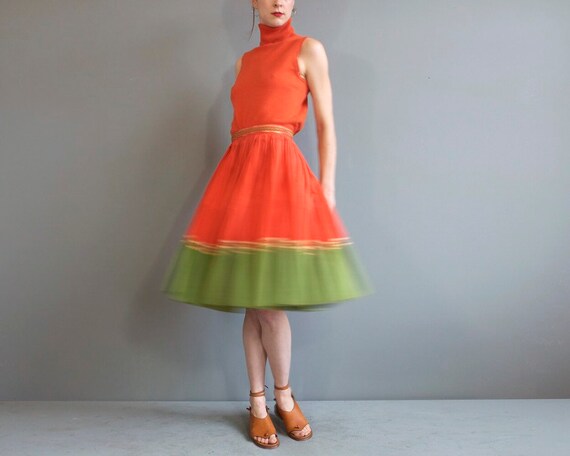 50s orange patio full skirt / XS S