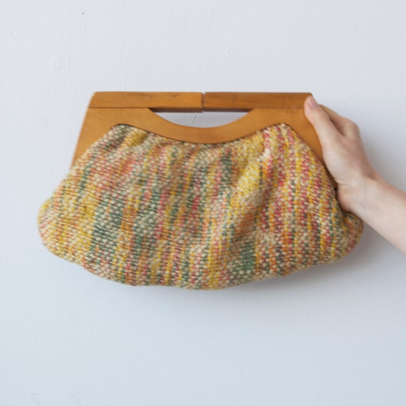 mid century wool tapestry wood purse - image 8