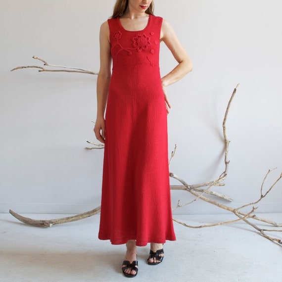 vintage cherry red knit crochet long dress / XS S - image 6