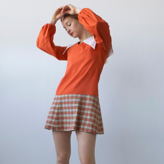 vintage Mini mod orange dress with balloon sleeve… - image 4