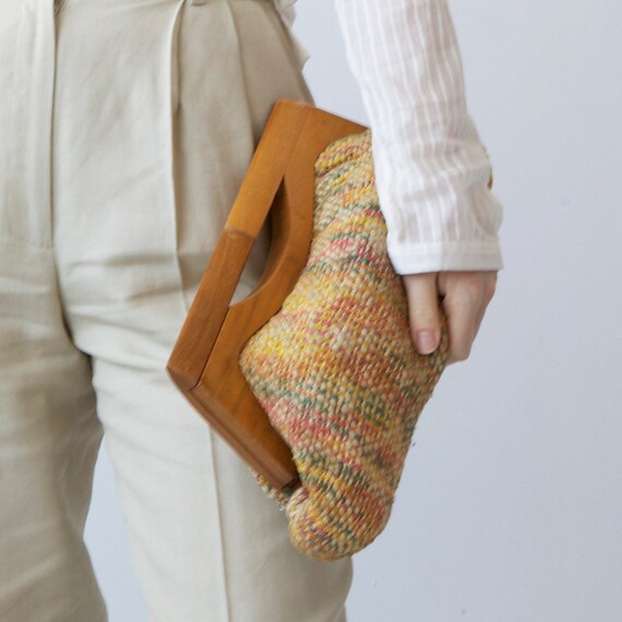 mid century wool tapestry wood purse - image 6