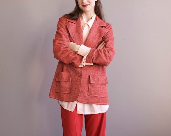vintage red blazer / 70s mod blazer jacket / S M