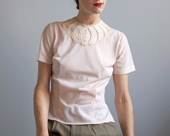 powder pink 50s lace blouse  / size XXS / XS - image 1