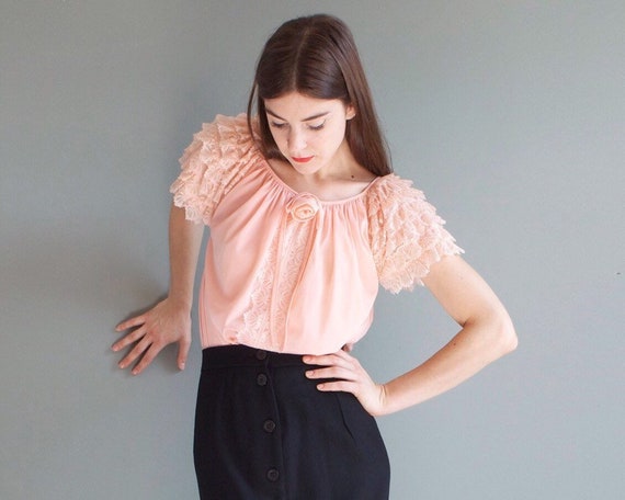 blush frills nightgown slip dress blouse / XS S