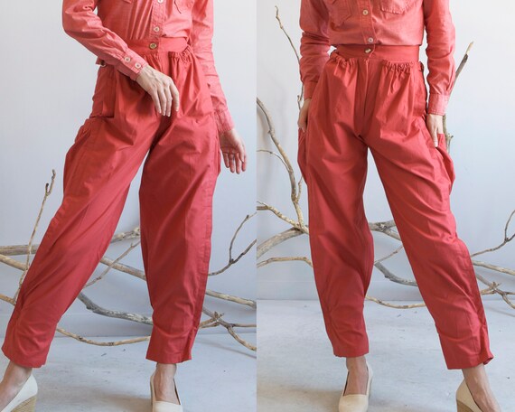 vintage red coral cargo baggy pants / sz S / XS - image 5