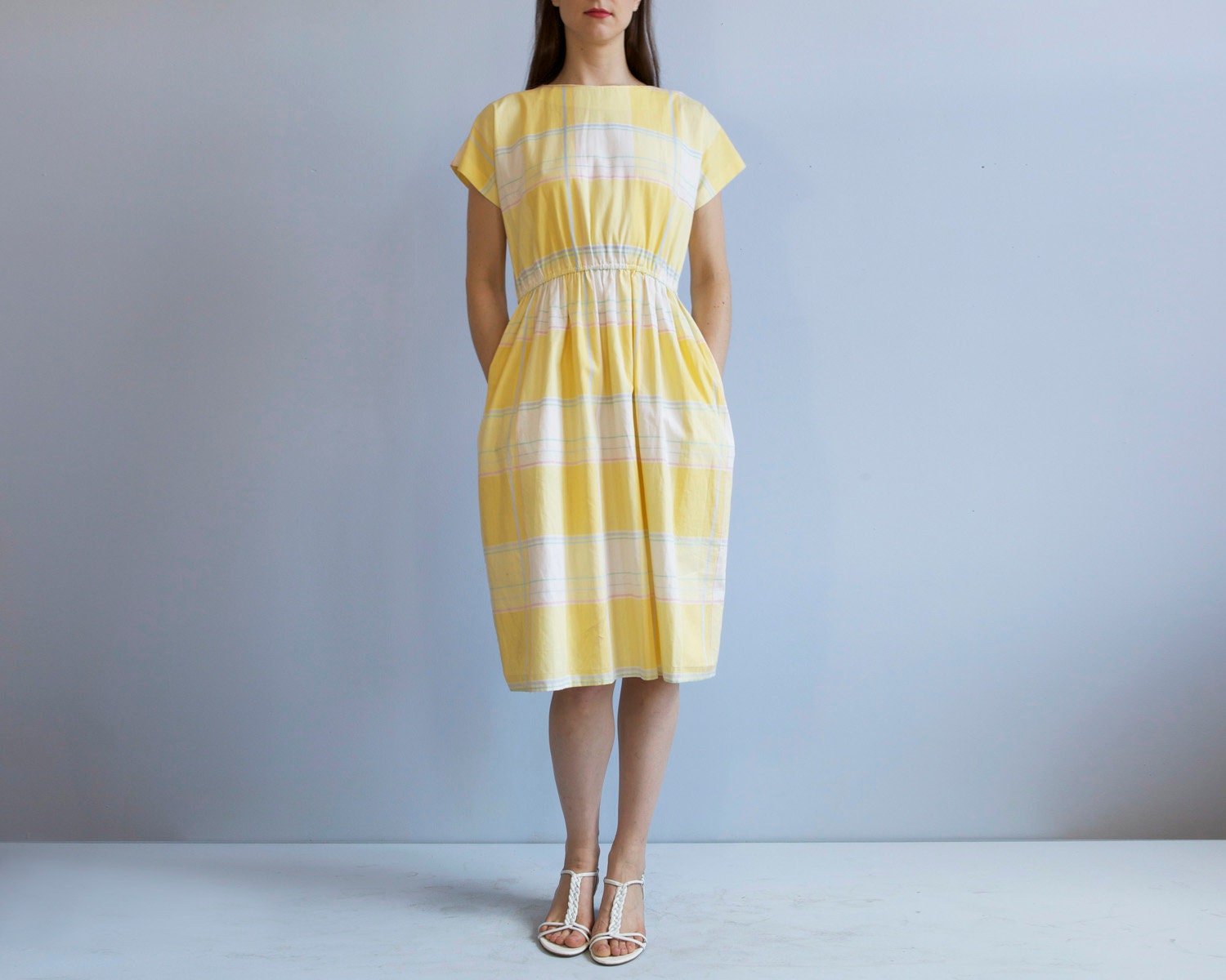 yellow and white plaid dress