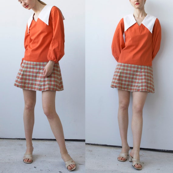 vintage Mini mod orange dress with balloon sleeve… - image 7