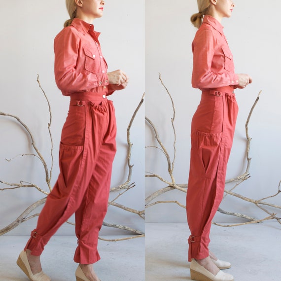 vintage red coral cargo baggy pants / sz S / XS - image 7