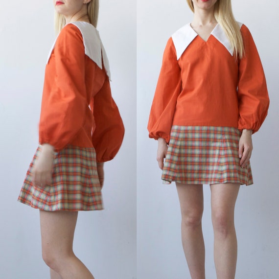 vintage Mini mod orange dress with balloon sleeve… - image 6