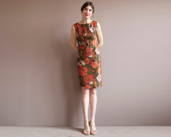 mid century sleeveless floral cocktail dress / SX