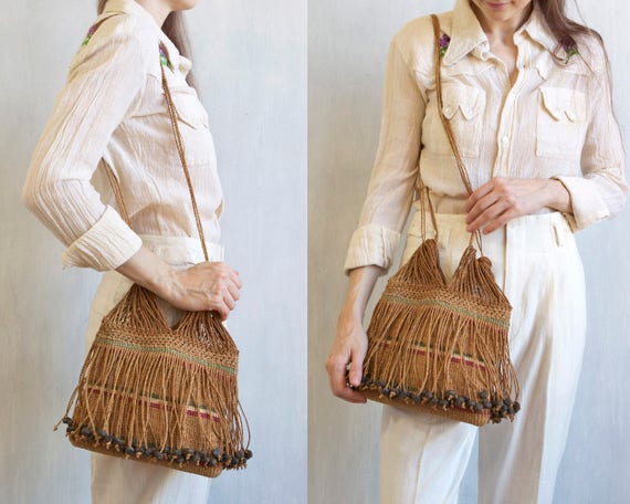 Rare handmade woven straw sisal boho bag OOAK - image 4