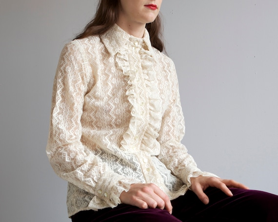 60s 70s lace ruffle placket Neiman Marcus shirt /