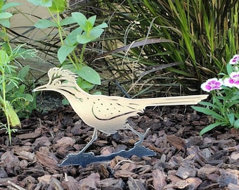 Metal Roadrunner Garden Stake | Small Desert Rusty Garden Yard Art | Cute Western Roadrunner Gift