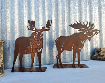 Rusty Moose Decoration for Table | Rustic Moose Statue Cabin decor | Decorative cabin Moose Art | Rusted Mountain Style