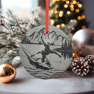 Wake Surfing Ornament | 3" Wakeboarding Ornament | Personalized Rustic Christmas Watersports Decoration Custom
