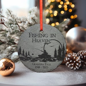 Fishing in Heaven Memorial Christmas Ornament | 3" Personalized  Fisherman Sympathy Gift | Loss of Dad Grandpa
