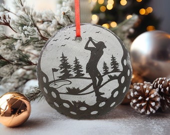 Golf Ornament | 3" Custom Female Golfing Ornament | Personalized Golfer Christmas Slate Ornament Golf Course Gift tag